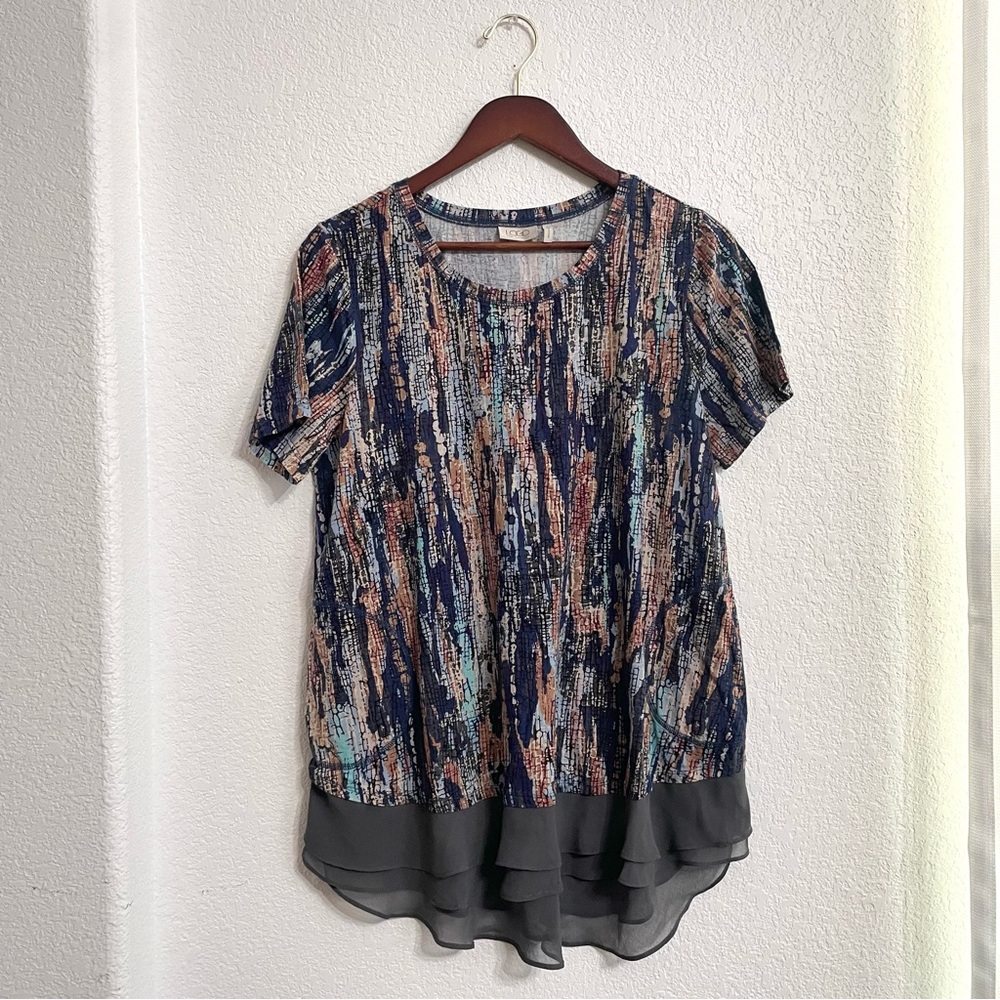 LOGO Lori Goldstein Womens Shirt Tunic Multicolor Short Sleeve Size Medium